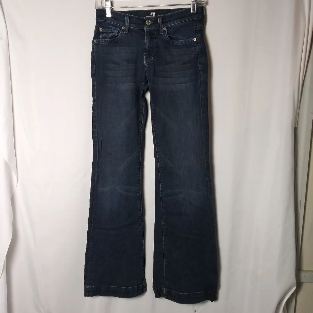 7 For All Mankind Dojo Flare Jeans Womens Size 24 Blue Denim Low Rise Seven - Picture 2 of 8